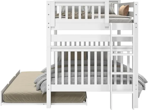 Vista 7 de Bedz King Literas de tamaño matrimonial sobre estilo misión completa con escalera final y cama nido completo, color blanco