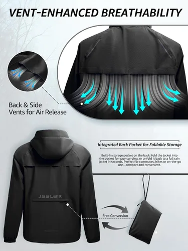 Vista 4 de Chaqueta impermeable para hombre, resistente al viento, transpirable, para senderismo, ciclismo, viajes, con capucha y bolsillos