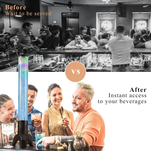 Vista 8 de Torre de bebidas, dispensador de torre de bebidas de 3 litros con tubo de hielo y luz LED, dispensador de cerveza de mesa de 3.17 cuartos de galón