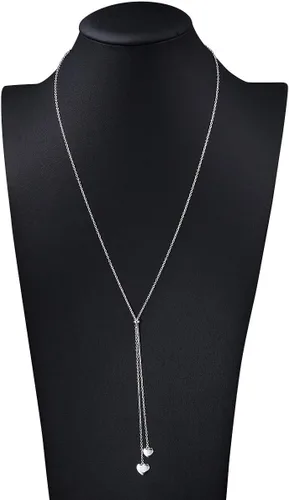 Vista 6 de FLYOW Collar de cadena larga delicado Lariat, estilo simple, plata de ley 925, colgante de corazón ajustable en forma de Y, Metal