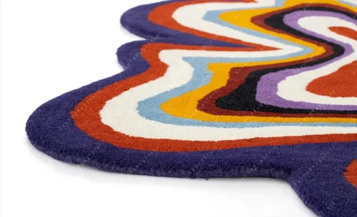 Vista 7 de Beyond Rug - Alfombra de forma irregular con patrón de ilusión copetuda a mano, 100% lana, hecha a mano (color multicolor, 4 x 4 pies)