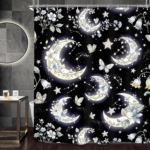 Vista 21 de Miyotaa - Juego de cortina de ducha con flores para decorar un baño pequeño o una ventana, 36 pulgadas de ancho x 71 pulgadas de alto, cortina