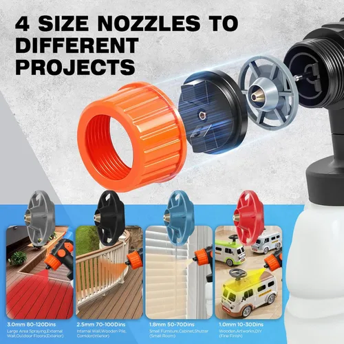 Vista 3 de Cordless Paint Sprayer 3Ah with Battery, 2 Containers, 3 Patterns 4 Nozzles