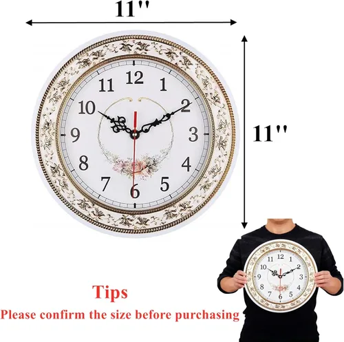 Vista 2 de Tebery Silent Modern Quartz Flower Design Reloj de pared decorativo sin tictac Reloj digital de 11 pulgadas (blanco)