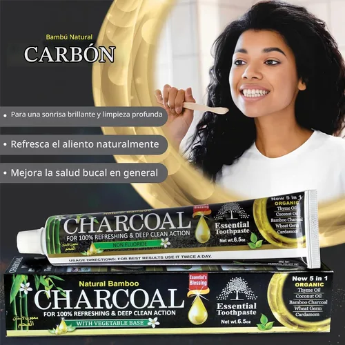 Vista 5 de Pasta de dientes de carbón de bambú orgánico 100% natural para blanquear los dientes, paquete de 3 unidades, cuidado bucal - 6.5 oz Blanquea