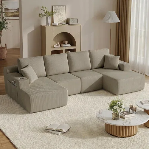 Vista 24 de Sofá modular modular en forma de U de 103 pulgadas con 2 otomanas Negro