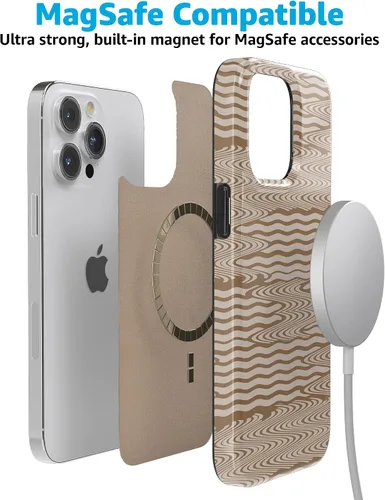 Vista 6 de Casely Funda para iPhone 15 Pro Moka Ripple Ondas marrones Compatible con MagSafe Diseño clásico ultra delgado