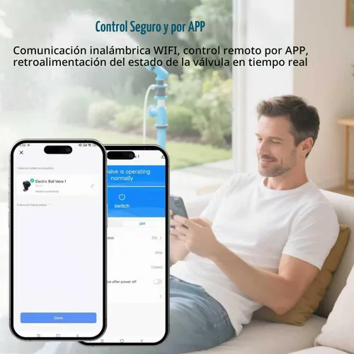 Vista 6 de Válvula de bola motorizada WiFi de 1/2 pulgada - Sensor de apagado automático con temporizador de agua inteligente, conexión USB de 5 V CC, acero