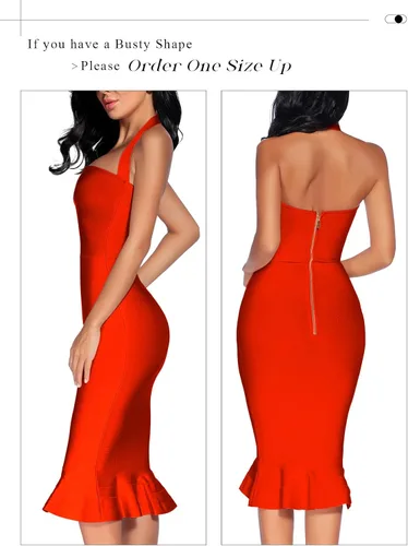 Vista 2 de houstil Vestido ajustado estilo halter con cuello en V y reborde para mujer para fiesta