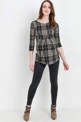 Vista 44 de LaClef - Blusa de maternidad para mujer, cuello redondo, manga 3/4, plisada al frente, estilo peplum