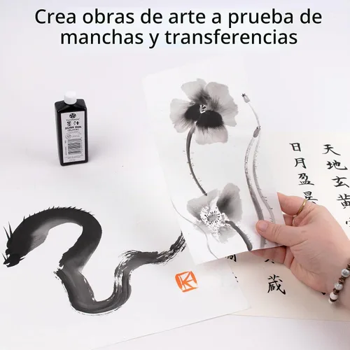 Vista 2 de Yasutomo Bokuju Tinta líquida – Tinta Sumi de 2 oz para caligrafía y obras de arte – Tinta de dibujo negra para uso con pinceles de tinta japoneses