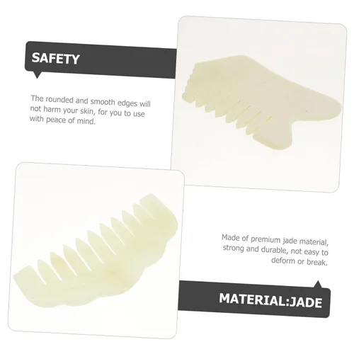 Vista 3 de MERRYHAPY Juego de peine de jade Gua Sha, herramientas faciales para masaje del cuero cabelludo, raspador natural para rostro y cuerpo para seres