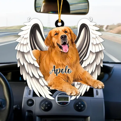 Vista 3 de GODMERCH Adorno personalizado de Golden Retriever con alas de ángel, adorno de Navidad acrílico para perros, adorno colgante de perro personalizado