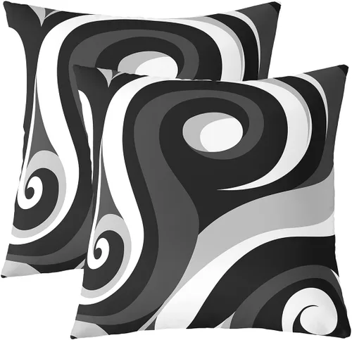 Vista 22 de Castle Fairy Juego de 2 fundas de almohada modernas con estampado de líneas geométricas de doble cara de 16 x 16 pulgadas, color gris, negro y rojo