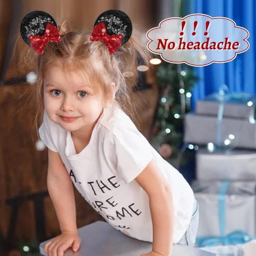 Vista 3 de Akkya Diadema con orejas de ratón y pinzas para el cabello, accesorios para mujeres, niñas, niños y adultos, fiesta de cumpleaños, disfraz de parque