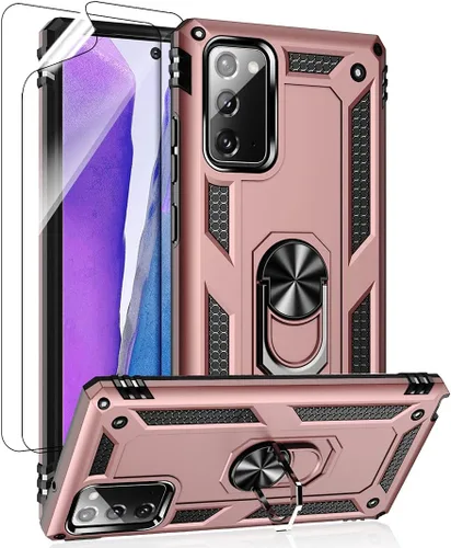 Vista 11 de Funda para Samsung Galaxy Note 20, Note20 5G con protectores de pantalla HD, soporte de anillo de metal de grado militar Androgate con soporte de 15