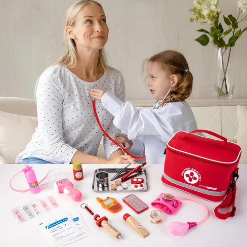 Vista 6 de Kit de doctor para niños, juego de 34 piezas de doctor para niños pequeños de 3-5 años con bolsa de almacenamiento médico y estetoscopio real