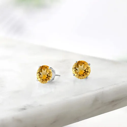 Vista 85 de Gem Stone King Aretes de plata de ley 925 con piedra natal redonda de 0.276 in para mujer