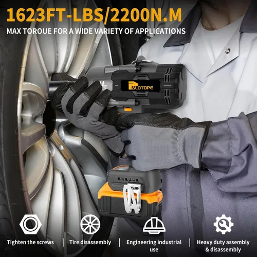 Vista 2 de Pistola de impacto inalámbrica de 1/2 pulgada 1623FT-LBS compatible con batería DeWalt, llave eléctrica sin escobillas de 2200 Nm con luz LED