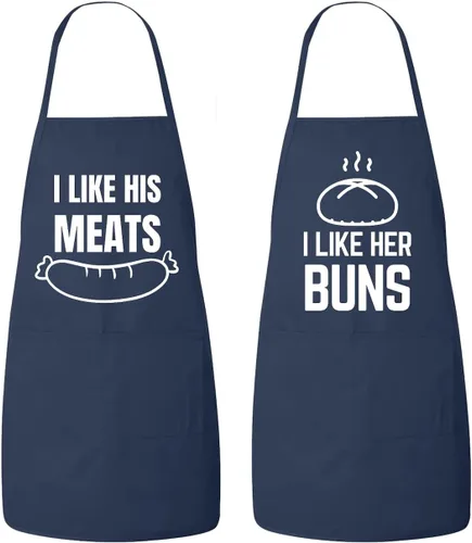 Vista 3 de Juego de delantales a juego para él y para ella: I Like her Buns, I Like His Meat, delantales de cocina para parejas, aniversario, regalo de boda