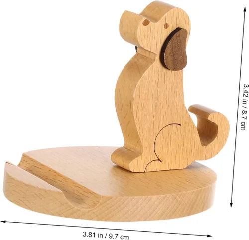 Vista 2 de Soporte de madera para teléfono móvil Soporte de teléfono con patrón de perro para oficina en casa