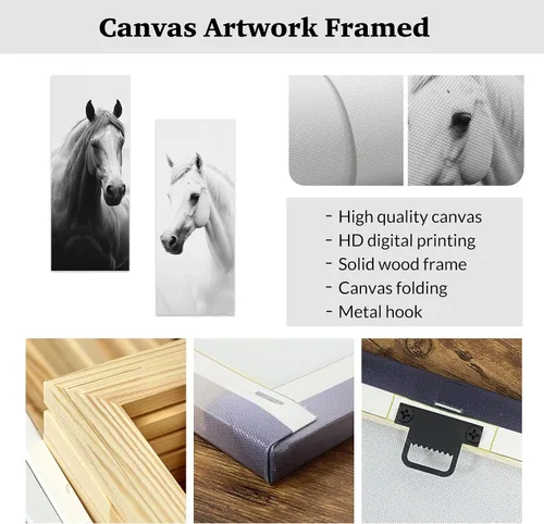 Vista 6 de ZXHYWYM Juego de 2 arte para pared de caballos salvajes, caballos salvajes, retratos, lienzos, pintura en lienzo de animales de granja, marco