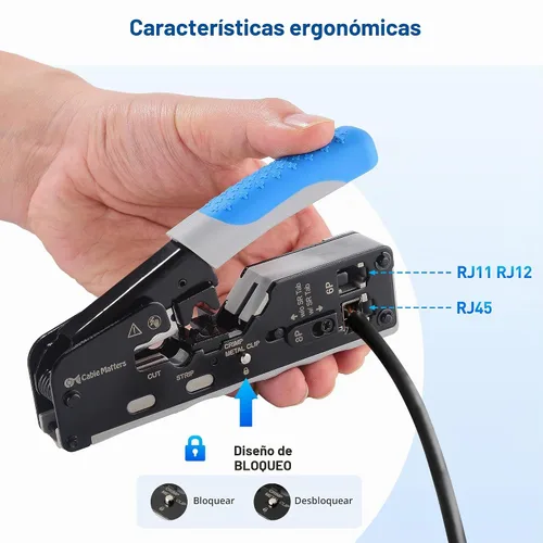 Vista 5 de Cable Matters Herramienta de Crimpado Modular Todo en Uno Ethernet Cat 8 (Herramienta de Crimpado Cat5 Cat6 Cat7 Cat8) para Conectores Pasantes