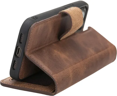 Vista 7 de HARDISTON Funda de Billetera de Cuero Genuino Hecha a Mano Compatible con iPhone 12 Mini 5.4'' Funda Magnética Desmontable con Tapa Abatible