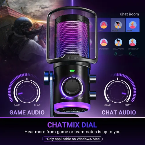 Vista 3 de Micrófono de juego FIFINE para PC, micrófono USB para transmisión con balance de chat de juego, micrófono de escritorio RGB condensador