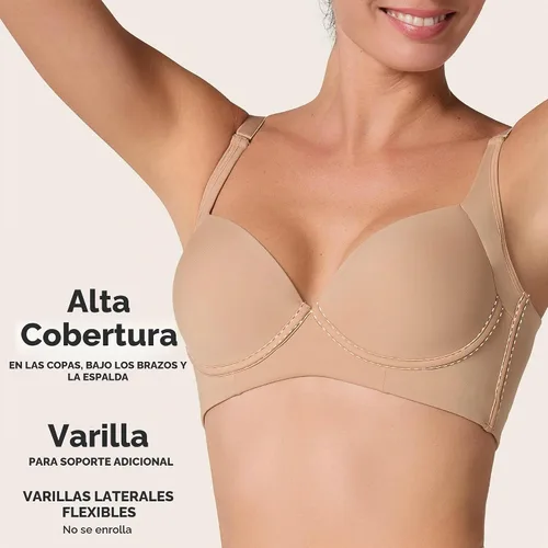 Vista 2 de Leonisa High Profile – Back Smoothing Bras for Women, Full Coverage Underwire Bra, Adjustable Hook & Eye Closure 801 - Beige dorado