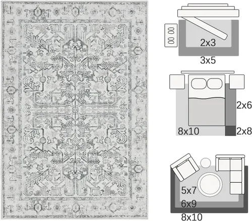 Vista 162 de jinchan Lima - Alfombra simétrica floral geométrica lavable, alfombra de entrada de medio círculo de 2 x 3, alfombra de media luna, suave y Azul