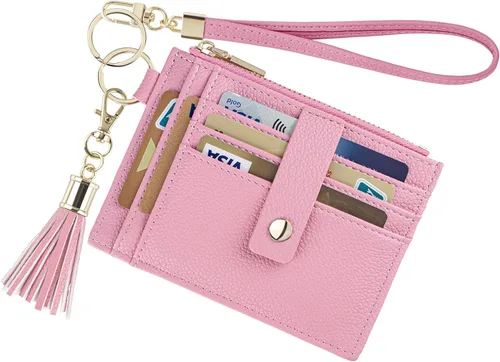 Vista 14 de Cartera con llavero para mujer, delgada, con bloqueo Rfid, tarjetero para tarjetas de crédito, cartera de identificación con cremallera, cartera