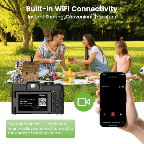 Vista 5 de Cámara digital 4K para fotografía y video enfoque automático de 48 MP con WiFi Cámara de vlogging de enfoque automático para YouTube con pantalla