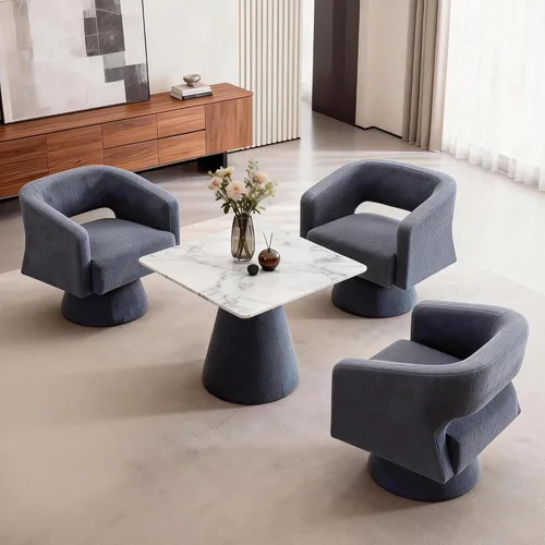 Vista 10 de ClinQ Silla giratoria de barril acento, juego de sillas redondas tapizadas de teddy extragrandes, silla de tocador moderna de lujo de 360°