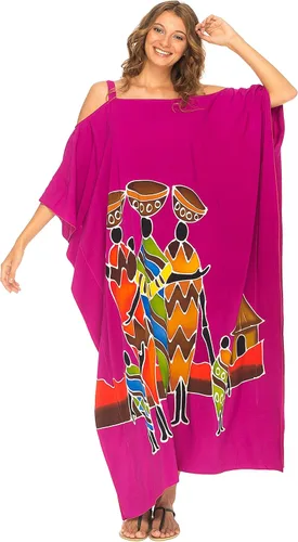 Vista 2 de SHU-SHI Maxivestido caftán para mujer, hombros descubiertos, estilo casual, largo, para playa, talla grande, caftán