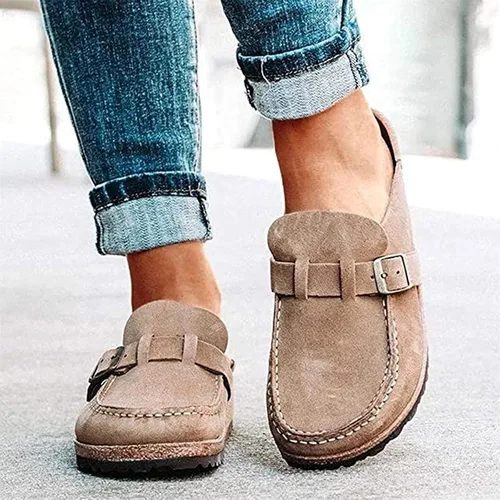 Vista 2 de DOIX Mocasines planos para mujer, informales, cómodos, de gamuza, sin cordones, con puntera cerrada, para caminar, para verano, hogar, oficina