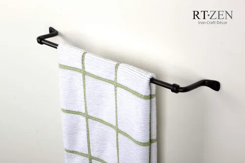 Vista 8 de RTZEN Farmehouse Soporte para Toallas de Baño - Barra Vara para Toallas de Hierro Forjado Metal Mate Negro para Montaje en Pared - Barra Colgante