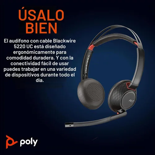 Vista 6 de Plantronics Poly Blackwire 5220 - Audífonos estéreo USB-C con conector de 3.5mm + adaptador USB-C/A