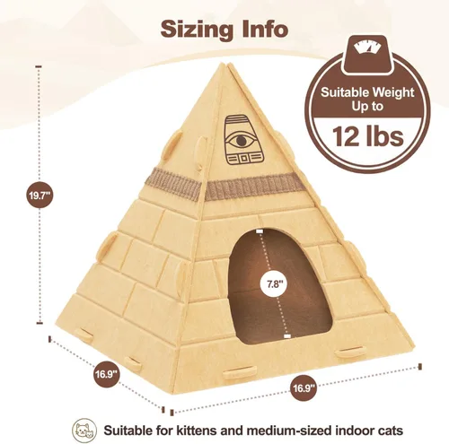 Vista 6 de Cueva para gatos, diseño piramidal de fieltro para gatos de interior Scratch-Resistant & Foldable Cat House, Calming Sleeping Hideaway, Pharaoh