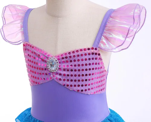 Vista 2 de Disfraz de sirena de lujo para niña, vestido de princesa con accesorios