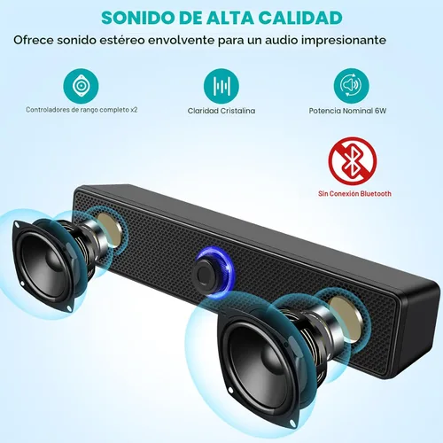 Vista 2 de Altavoces para Computadora, Altavoces de PC Alimentados por USB, Altavoces Estéreo de Escritorio con Cable con Enchufe de Audio de 3.5mm