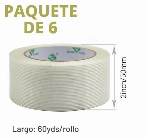 Vista 2 de BOMEI PACK Paquete de 6 cintas de embalaje reforzadas, 5.5 mil 2 pulgadas x 60 yardas, cinta de embalaje adhesiva de fibra resistente