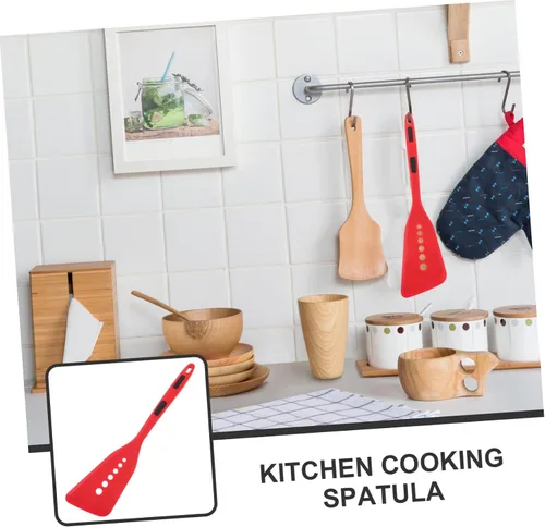 Vista 2 de Espátula de pescado frito antiadherente de silicona Turner a prueba de calor espátula para panqueques herramienta de cocina fácil de usar Rojo