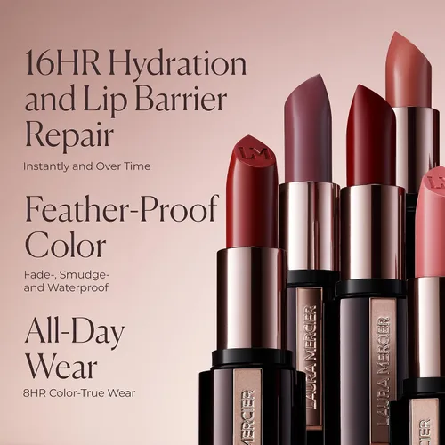Vista 5 de Laura Mercier Caviar Hydra Crème Lipstick, hidratación de 16 horas y reparación de la barrera labial, uso todo el día, voluminizador, a prueba