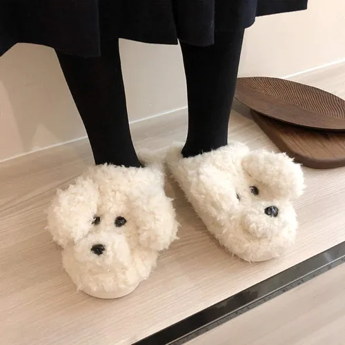 Vista 2 de SGVAHY - Zapatilla de peluche para niñas, diseño de animales de peluche en 3D, diseño de animales de peluche para invierno, antideslizante