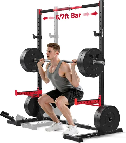 Vista 14 de FLYBIRD SR1 - Estante para sentadillas con barra de dominadas, estante de potencia multifuncional ajustable, soporte de sentadillas de ancho