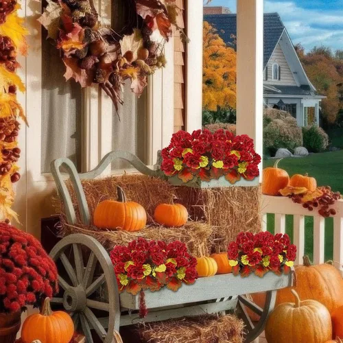 Vista 5 de CISDUEO 2 Piezas Flores de Otoño Artificiales para Decoración Geranios Falsos Rojos Flores de Primavera Falsas para Macetas Exteriores Plantas Otoño