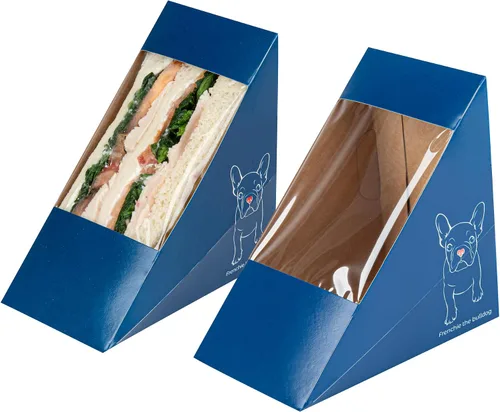 Vista 8 de Restaurantware -Cafe Vision Cajas de papel sándwich de 4.8 x 2.8 pulgadas, 200 cajas medianas de cuña tipo sándwich - con ventana, desechables, Azul