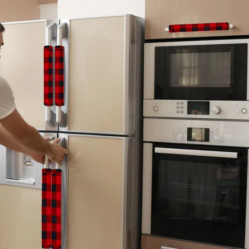 Vista 4 de Boao 6 piezas de cubiertas para manijas de puerta de refrigerador de Navidad, cubiertas gruesas de cuadros para gabinetes, cubiertas protectoras