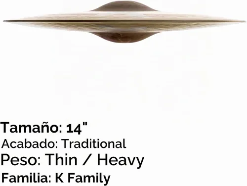 Vista 2 de Zildjian K0720 14" K Sweet Hi-Hat Platillos Warm dark tone, crisp stick response, matched top and bottom, great for studio and stage drummers, 14